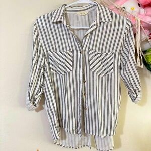 SOLD Sim and Sam Black and White Striped Button Down Shirt - Size M Women's